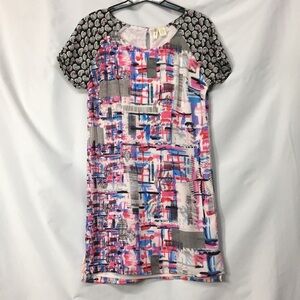 Japna Women’s Black and Pink Abstract Short-Sleeve Dress Size S Like-NEW